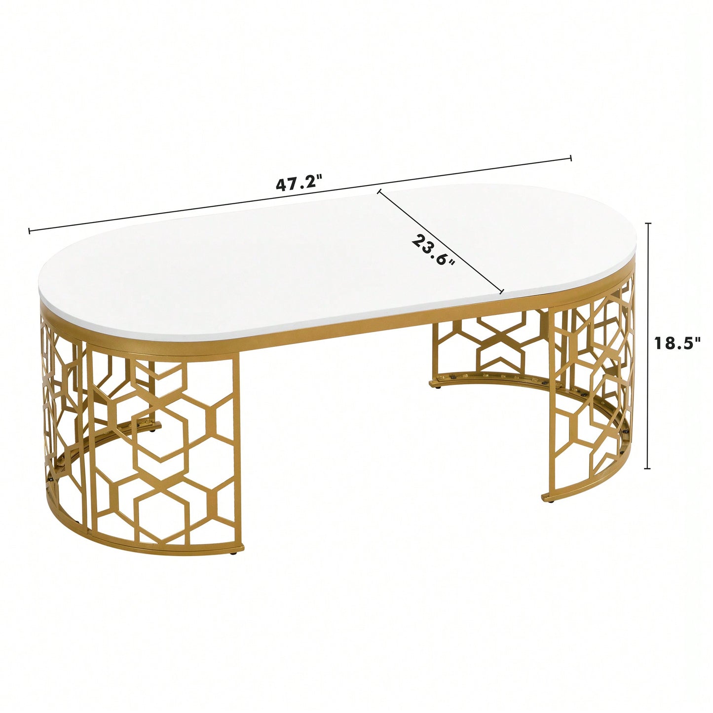 Contemporary Oval Coffee Table With Decorative Cut-Out Metal Frame 47.2 Inches