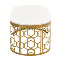 Contemporary Oval Coffee Table With Decorative Cut-Out Metal Frame 47.2 Inches