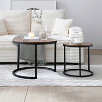 Set Of 2 Modern Round Nesting Coffee Tables With Sturdy Metal Frame For Living Room And Bedroom Decor