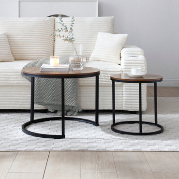 Set Of 2 Modern Round Nesting Coffee Tables With Sturdy Metal Frame For Living Room And Bedroom Decor