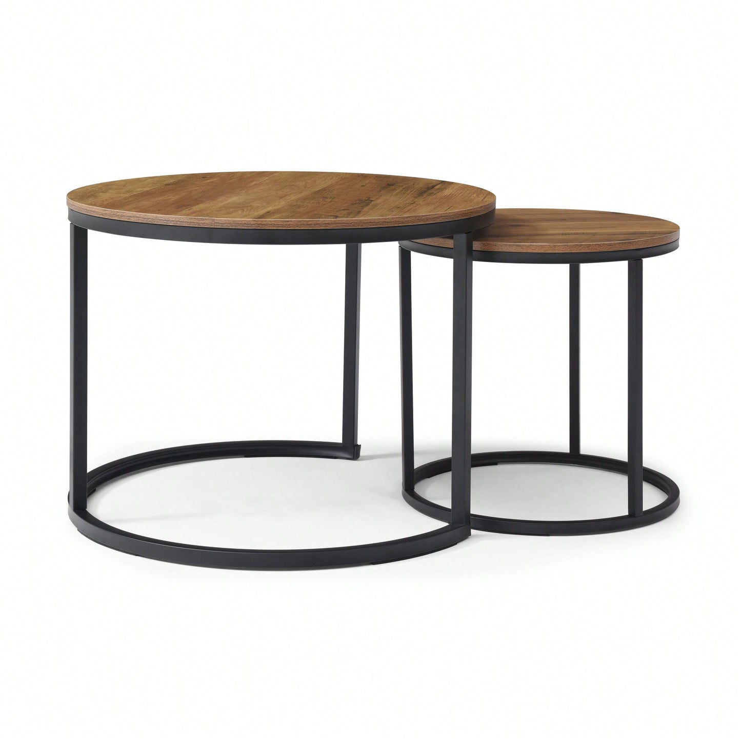 Set Of 2 Modern Round Nesting Coffee Tables With Sturdy Metal Frame For Living Room And Bedroom Decor