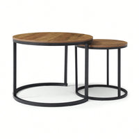 Set Of 2 Modern Round Nesting Coffee Tables With Sturdy Metal Frame For Living Room And Bedroom Decor