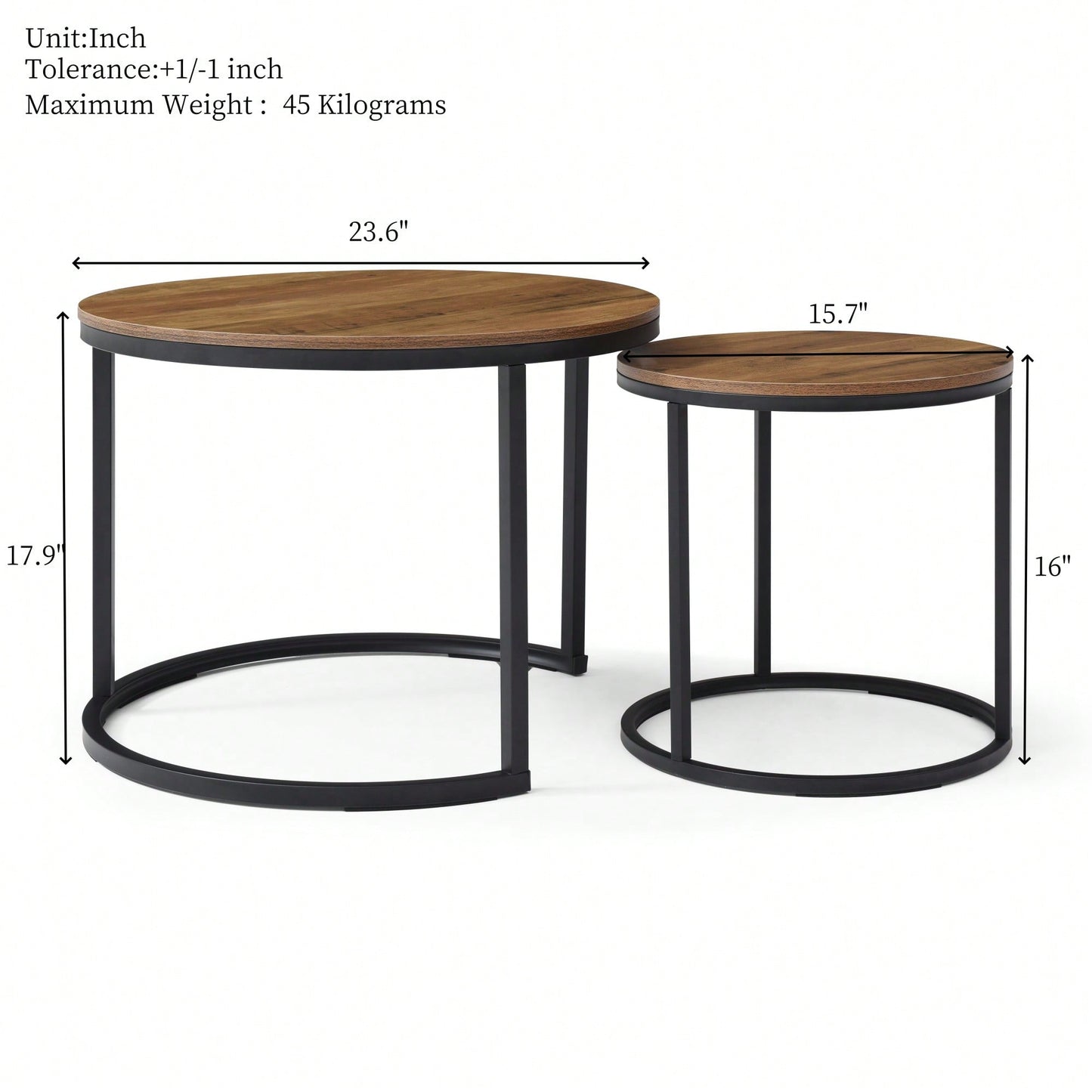 Set Of 2 Modern Round Nesting Coffee Tables With Sturdy Metal Frame For Living Room And Bedroom Decor