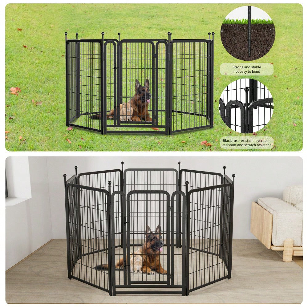 Heavy Duty 8 Panel Dog Playpen 40 Inch Tall Foldable Pet Exercise Fence For Indoor Outdoor Use Suitable For Large Medium Small Dogs