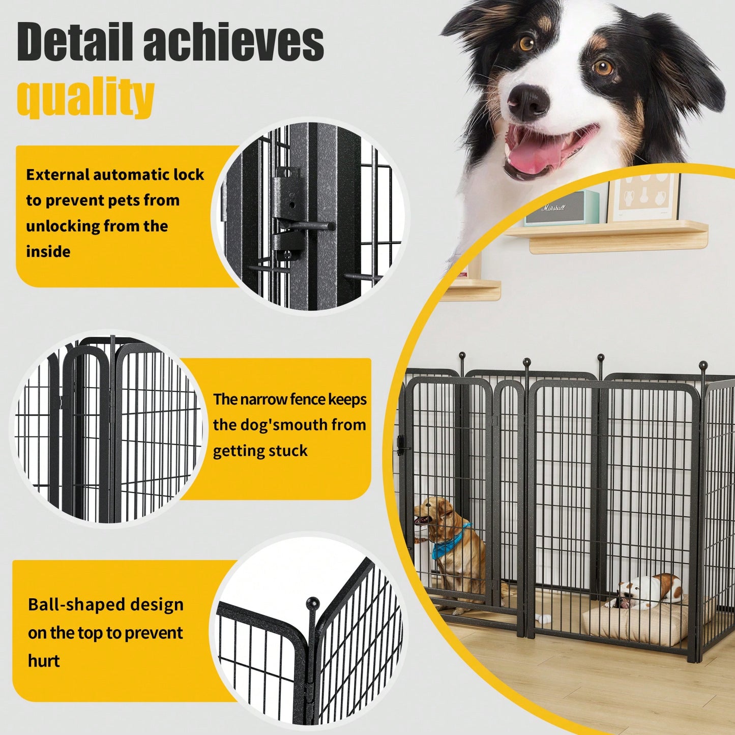 Heavy Duty 8 Panel Dog Playpen 40 Inch Tall Foldable Pet Exercise Fence For Indoor Outdoor Use Suitable For Large Medium Small Dogs