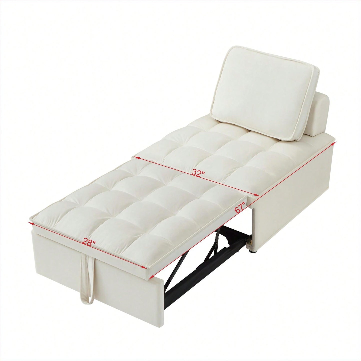 Modern Velvet Single Seater Convertible Sofa Bed With Removable Back Pillow For Office And Living Room