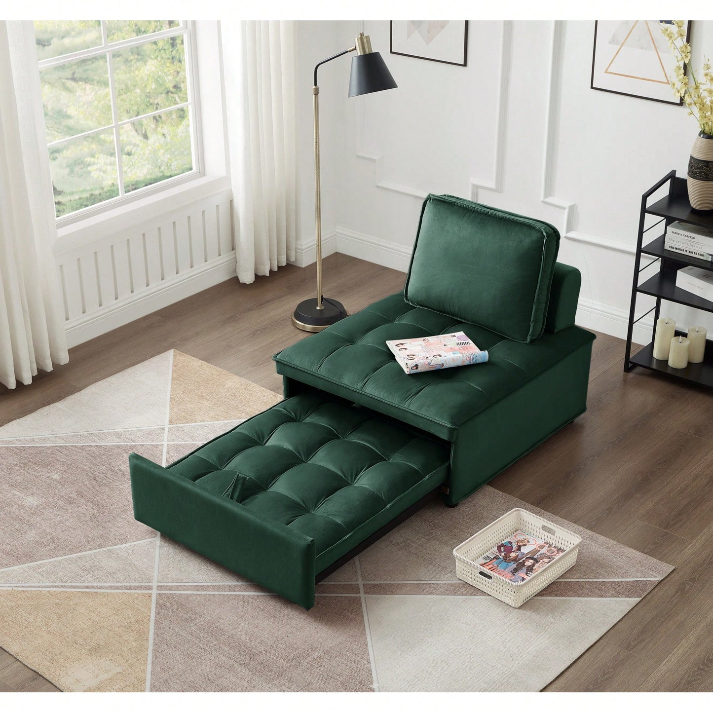 Modern Velvet Single Seater Convertible Sofa Bed With Removable Back Pillow For Office And Living Room