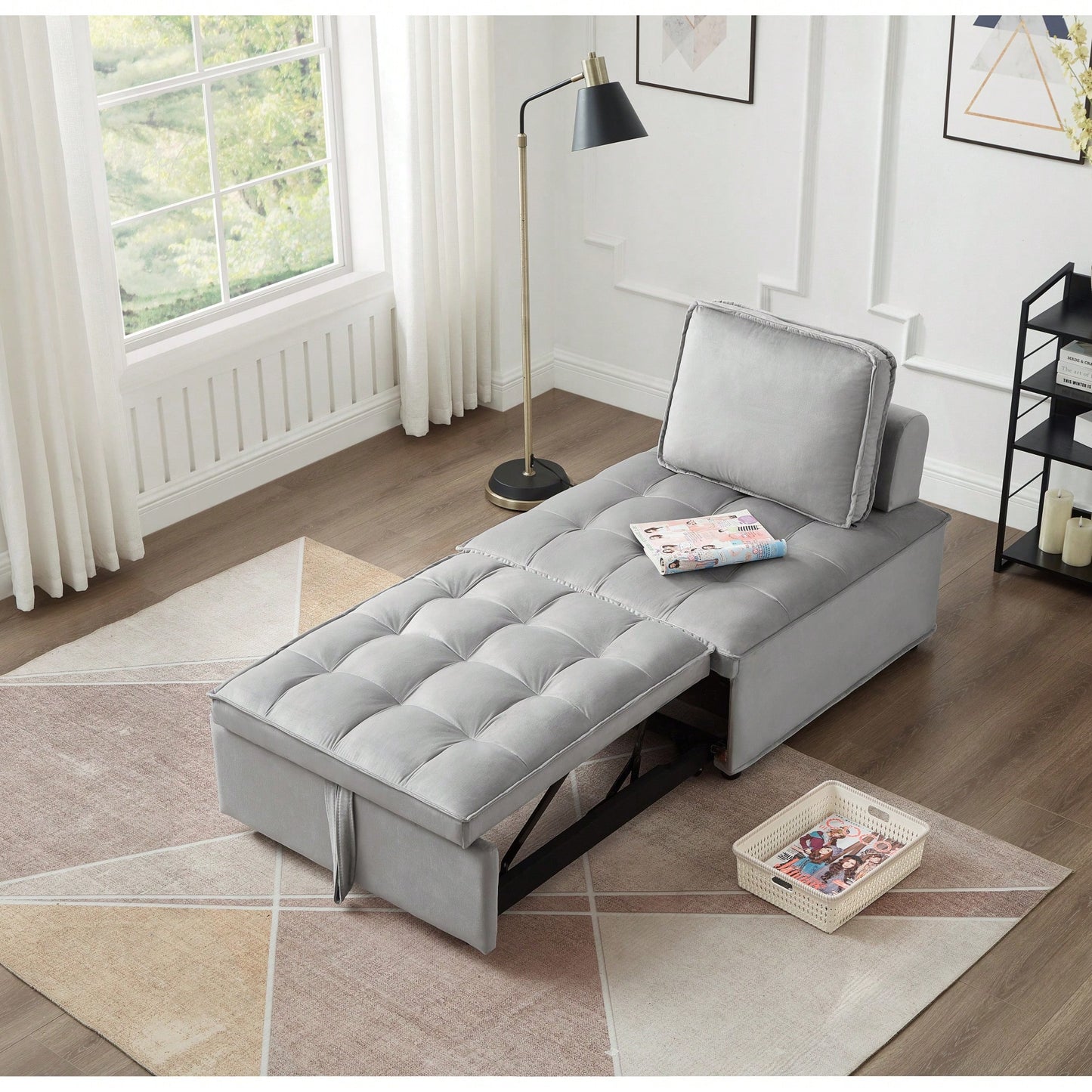 Modern Velvet Single Seater Convertible Sofa Bed With Removable Back Pillow For Office And Living Room