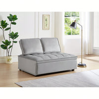 Modern Velvet Convertible Sofa Bed With Detachable Backrests For Living Room And Bedroom, Grey Double Seat Design