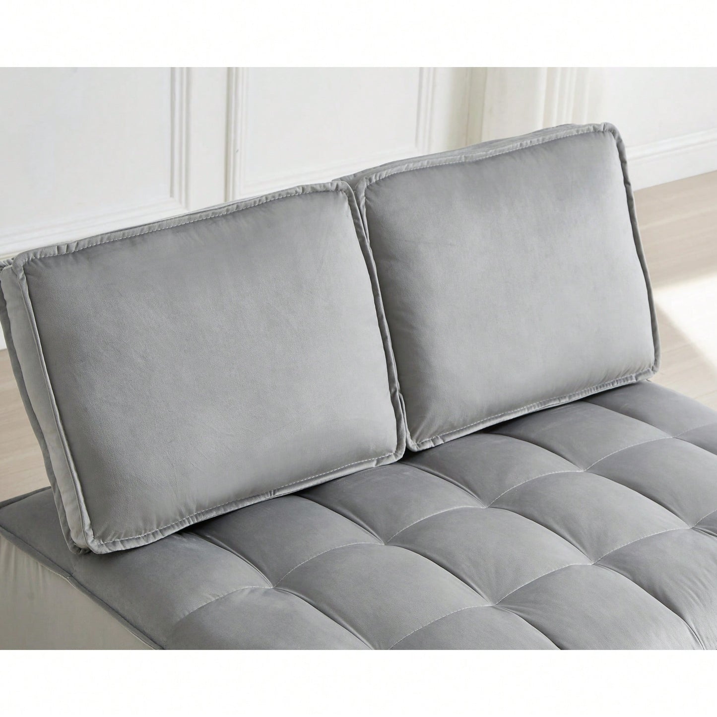 Modern Velvet Convertible Sofa Bed With Detachable Backrests For Living Room And Bedroom, Grey Double Seat Design