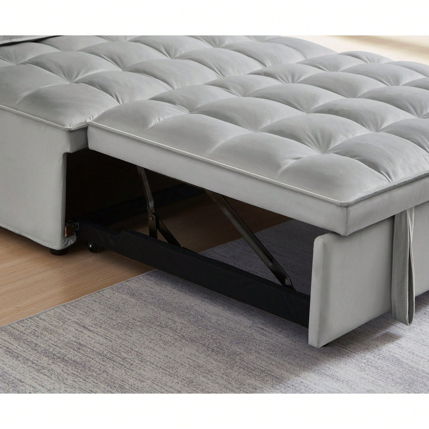 Modern Velvet Convertible Sofa Bed With Detachable Backrests For Living Room And Bedroom, Grey Double Seat Design