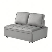 Modern Velvet Convertible Sofa Bed With Detachable Backrests For Living Room And Bedroom, Grey Double Seat Design