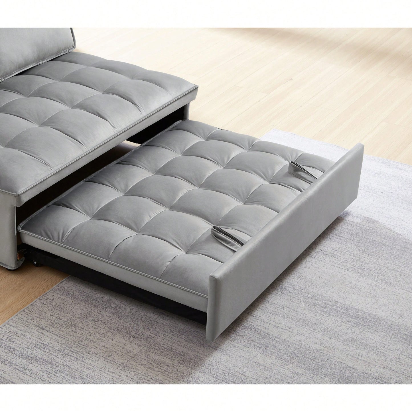 Modern Velvet Convertible Sofa Bed With Detachable Backrests For Living Room And Bedroom, Grey Double Seat Design