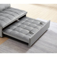 Modern Velvet Convertible Sofa Bed With Detachable Backrests For Living Room And Bedroom, Grey Double Seat Design