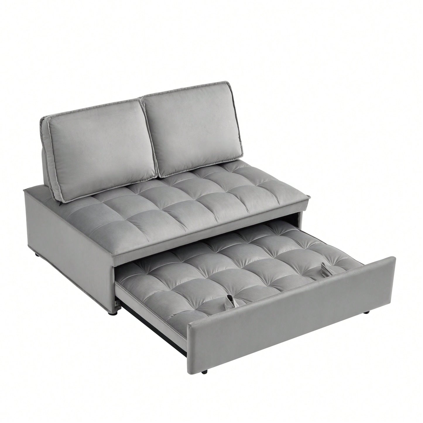 Modern Velvet Convertible Sofa Bed With Detachable Backrests For Living Room And Bedroom, Grey Double Seat Design