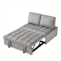 Modern Velvet Convertible Sofa Bed With Detachable Backrests For Living Room And Bedroom, Grey Double Seat Design