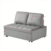 Modern Velvet Convertible Sofa Bed With Detachable Backrests For Living Room And Bedroom, Grey Double Seat Design