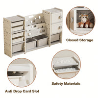 Kids Toy Storage Organizer With Removable Bins 4-Tier Bookshelf And Cabinet For Playroom Bedroom Kids Room