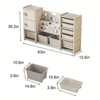 Kids Toy Storage Organizer With Removable Bins 4-Tier Bookshelf And Cabinet For Playroom Bedroom Kids Room