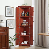 72 Inch Corner Kitchen Pantry Storage Cabinet With 8 Doors Adjustable Shelves For Bathroom Living Room And Kitchen Cherry Finish