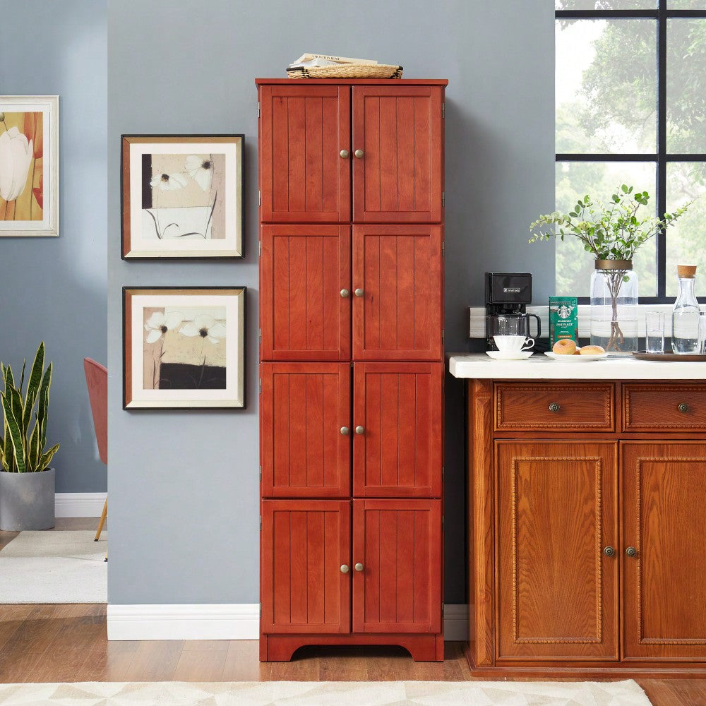 72.4 Inch Tall Freestanding Storage Cabinet With 8 Doors And 4 Shelves Ideal For Living Room Kitchen Dining Room Office Cherry Finish