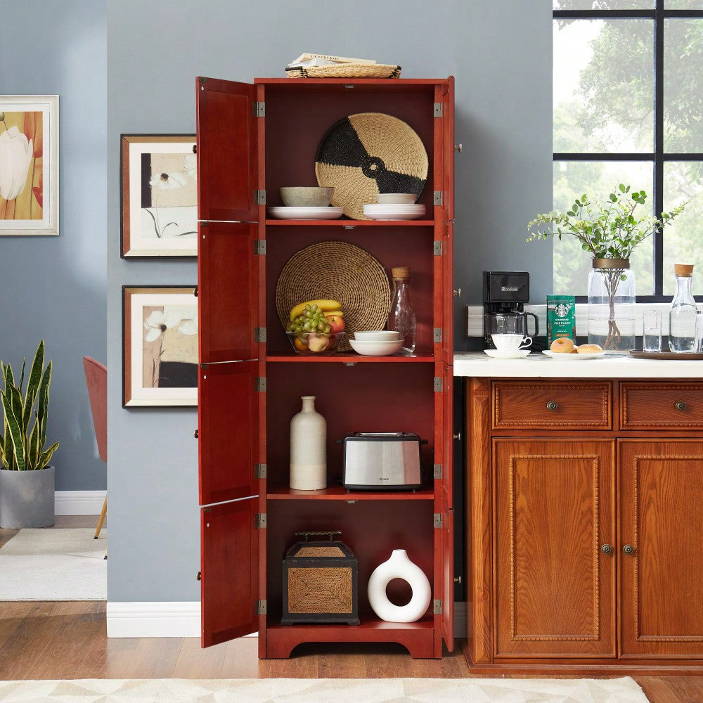 72.4 Inch Tall Freestanding Storage Cabinet With 8 Doors And 4 Shelves Ideal For Living Room Kitchen Dining Room Office Cherry Finish