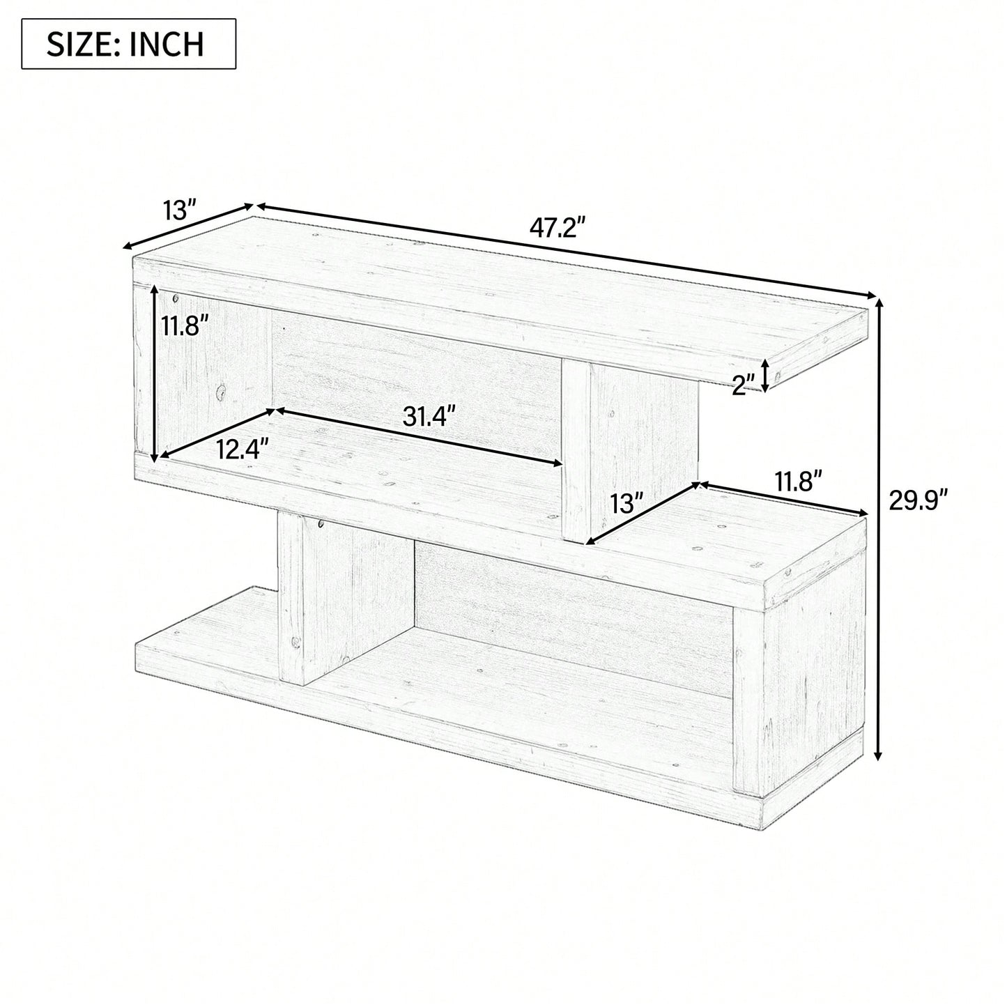 Symmetrical 2-Tier Open Shelf Retro Console Table For Entryway And Living Room In Black