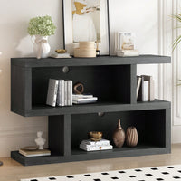 Symmetrical 2-Tier Open Shelf Retro Console Table For Entryway And Living Room In Black