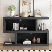 Symmetrical 2-Tier Open Shelf Retro Console Table For Entryway And Living Room In Black