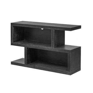 Symmetrical 2-Tier Open Shelf Retro Console Table For Entryway And Living Room In Black