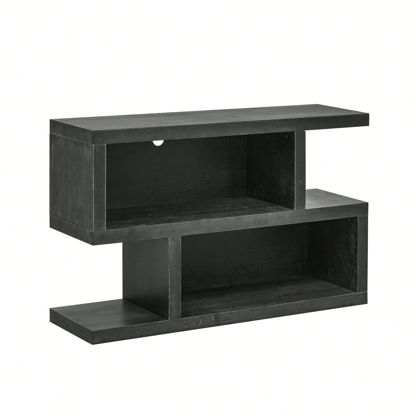 Symmetrical 2-Tier Open Shelf Retro Console Table For Entryway And Living Room In Black