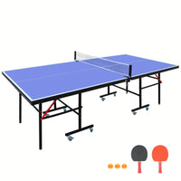 Portable 8ft Foldable Table Tennis Set With Net 2 Paddles And 3 Balls For Indoor Games