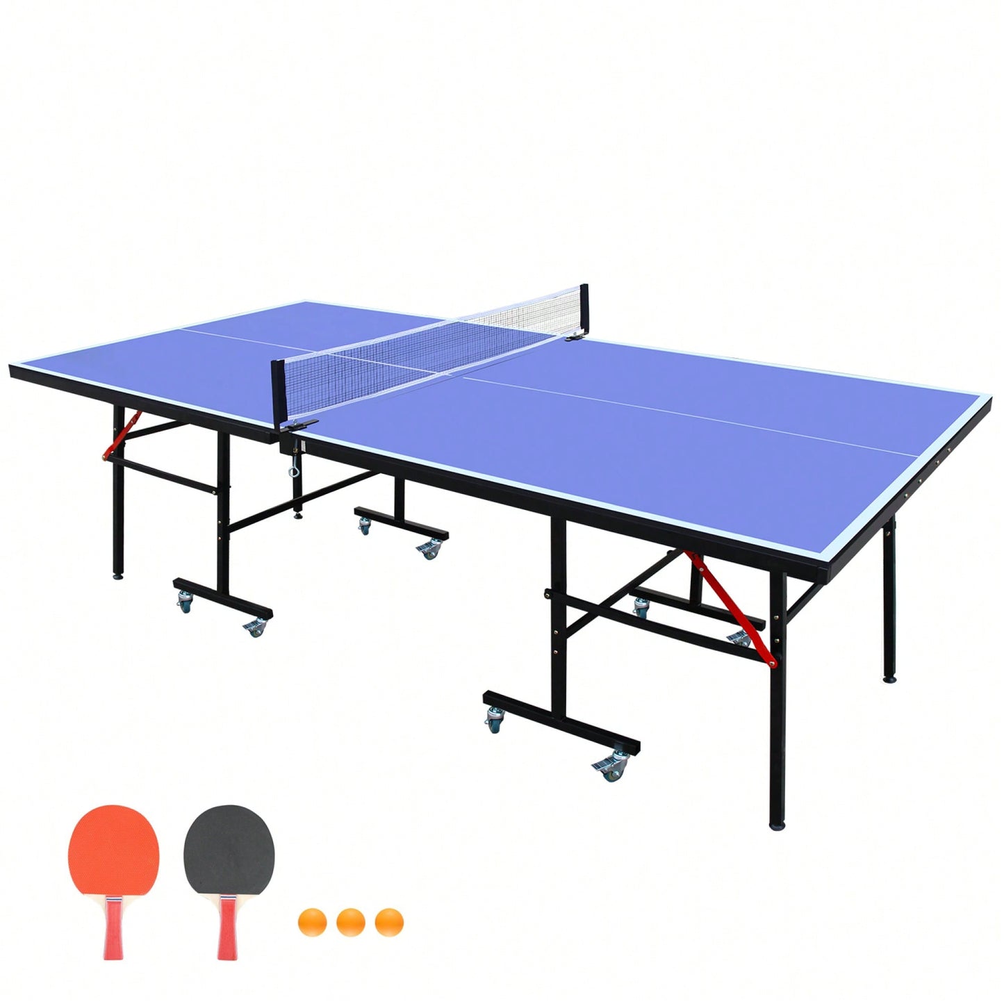 Portable 8ft Foldable Table Tennis Set With Net 2 Paddles And 3 Balls For Indoor Games