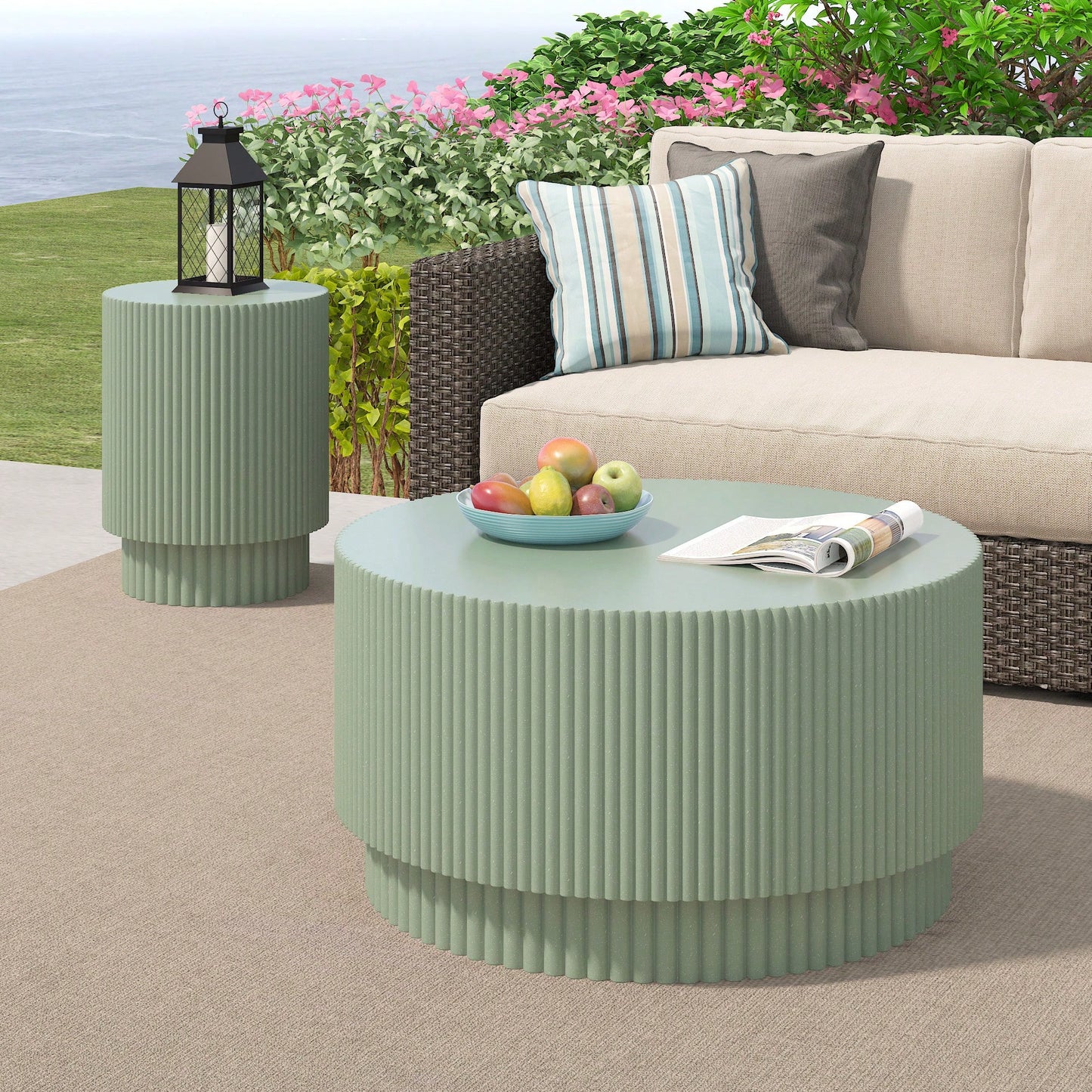 Nordic Style 15.72-Inch H-Barrel Coffee Table For Indoor And Outdoor Use - Simple Design In Durable Magnesium Oxide Material