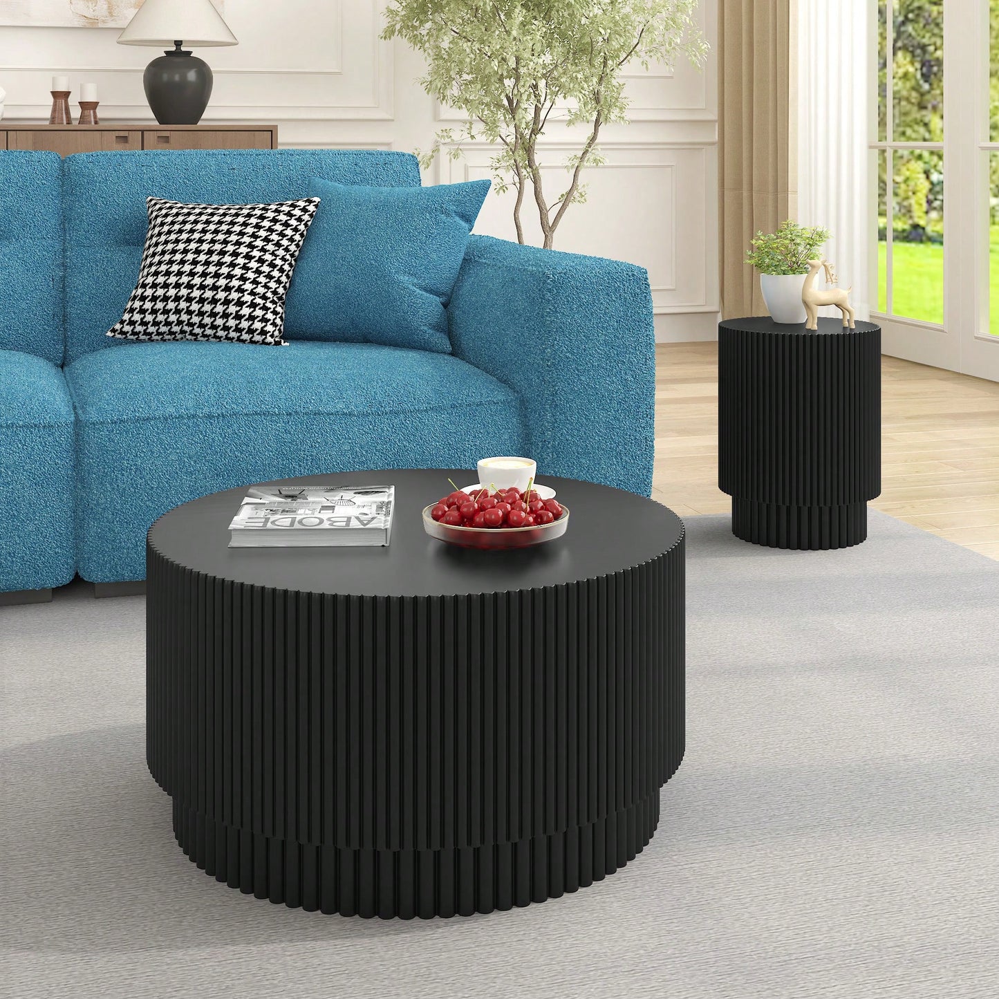 Nordic Style 15.72-Inch H-Barrel Coffee Table For Indoor And Outdoor Use - Simple Design In Durable Magnesium Oxide Material