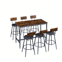 Industrial Style 7 Piece Pub High Dining Set With Rustic Grey Table And 6 PU Leather Bar Chairs For Kitchen And Living Room
