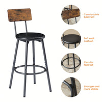 Industrial Style 7 Piece Pub High Dining Set With Rustic Grey Table And 6 PU Leather Bar Chairs For Kitchen And Living Room