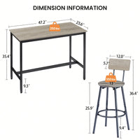 Industrial Style 7 Piece Pub High Dining Set With Rustic Grey Table And 6 PU Leather Bar Chairs For Kitchen And Living Room