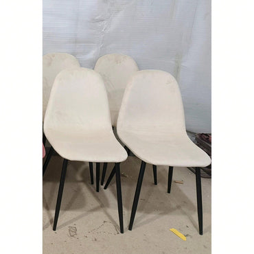 Set Of 4 Modern Velvet Upholstered Dining Chairs With Spoon Shape Design And Black Metal Legs For Kitchen And Dining Room - Pink