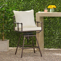 Height Adjustable Outdoor Patio Swivel Bar Stool With Cushions For Comfort And Style