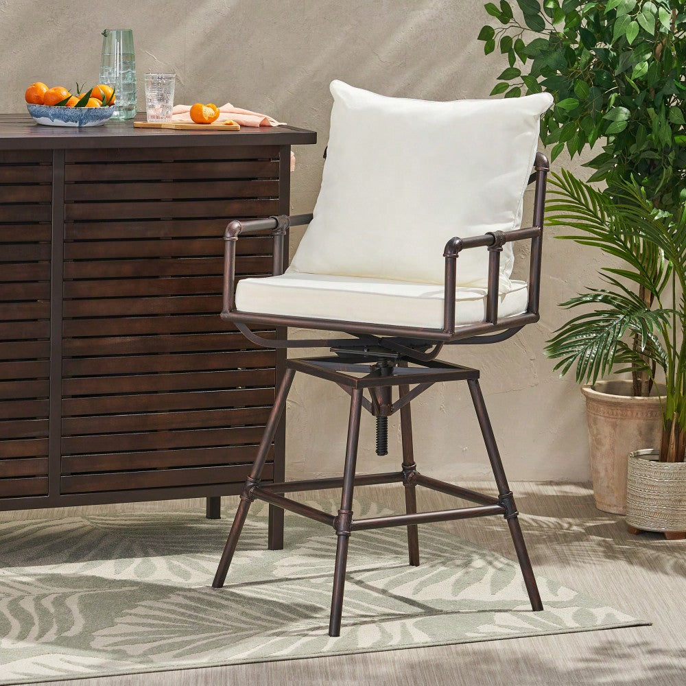 Height Adjustable Outdoor Patio Swivel Bar Stool With Cushions For Comfort And Style