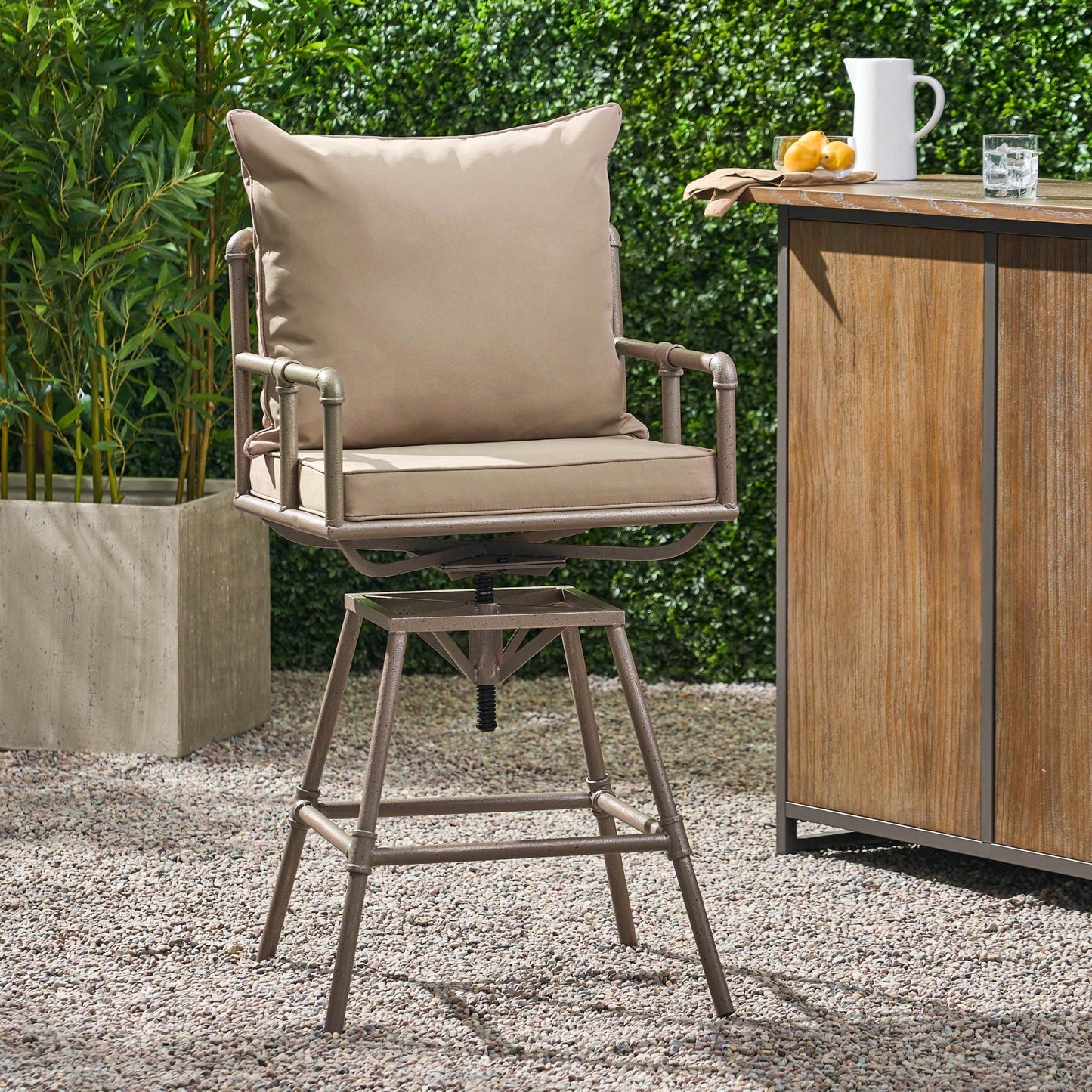 Height Adjustable Outdoor Patio Swivel Bar Stool With Cushions For Comfort And Style