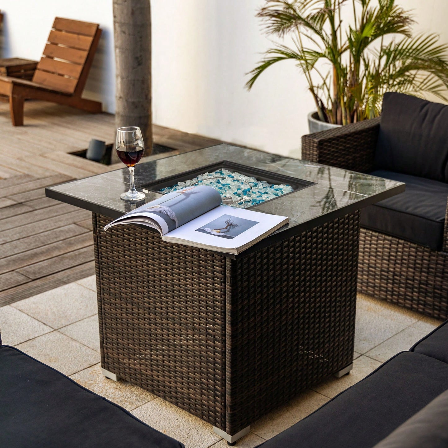 30 Inch Outdoor Propane Gas Fire Pit Table With Lid Glass Rocks And Rain Cover For Patio Heating And Ambiance