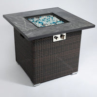 30 Inch Outdoor Propane Gas Fire Pit Table With Lid Glass Rocks And Rain Cover For Patio Heating And Ambiance