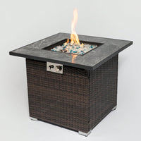 30 Inch Outdoor Propane Gas Fire Pit Table With Lid Glass Rocks And Rain Cover For Patio Heating And Ambiance