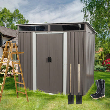 6ft X 5ft Outdoor Metal Storage Shed With Transparent Panels For Easy Visibility