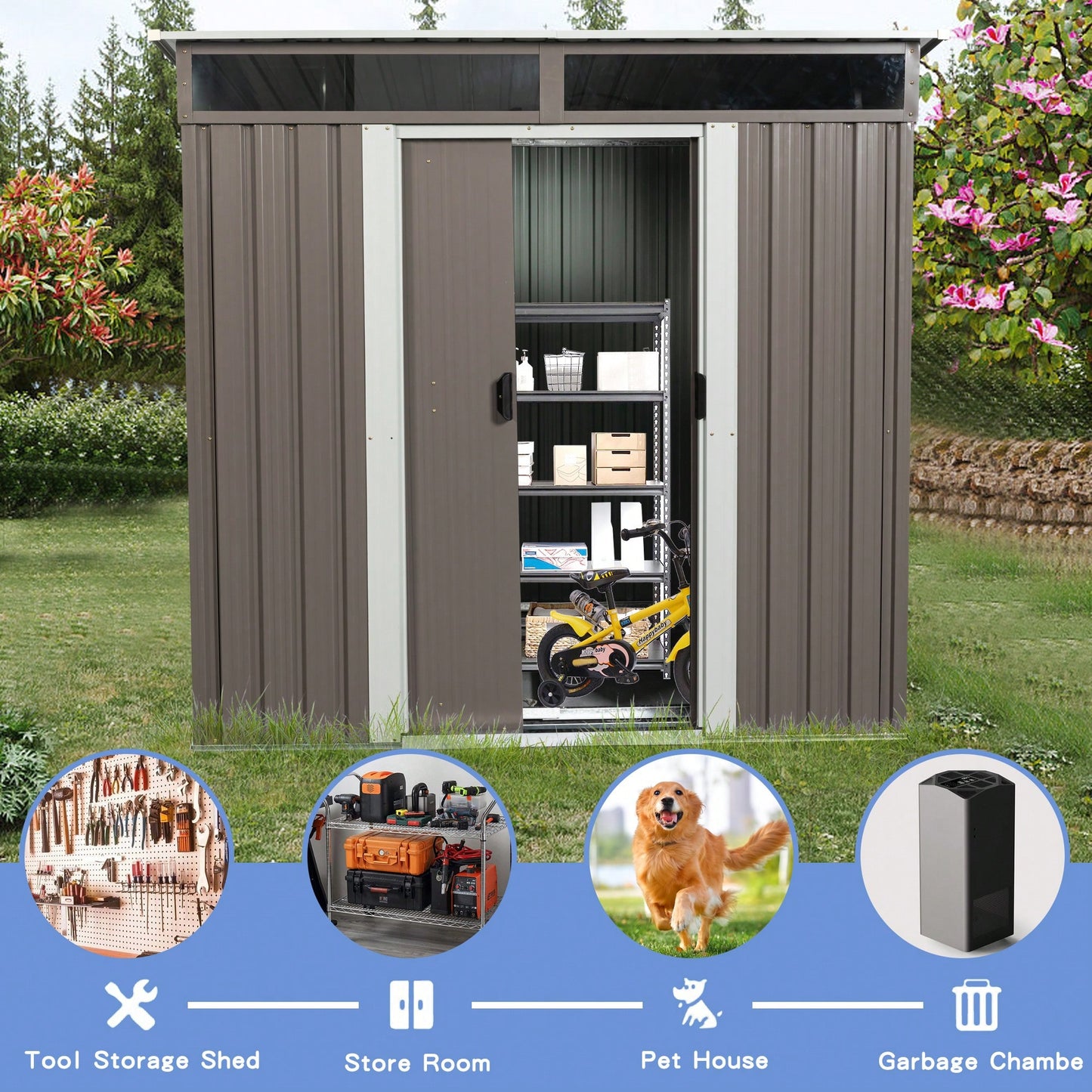 6ft X 5ft Outdoor Metal Storage Shed With Transparent Panels For Easy Visibility