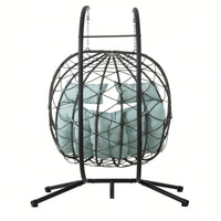 2 Person Wicker Egg Chair With Stand For Indoor Outdoor Use Swing Chair For Patio Balcony Living Room Bedroom