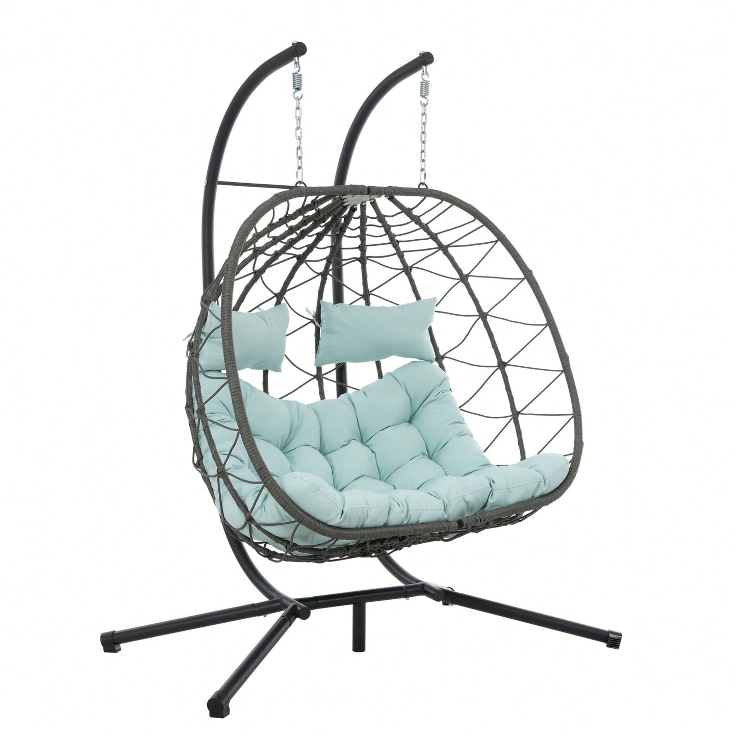 2 Person Wicker Egg Chair With Stand For Indoor Outdoor Use Swing Chair For Patio Balcony Living Room Bedroom