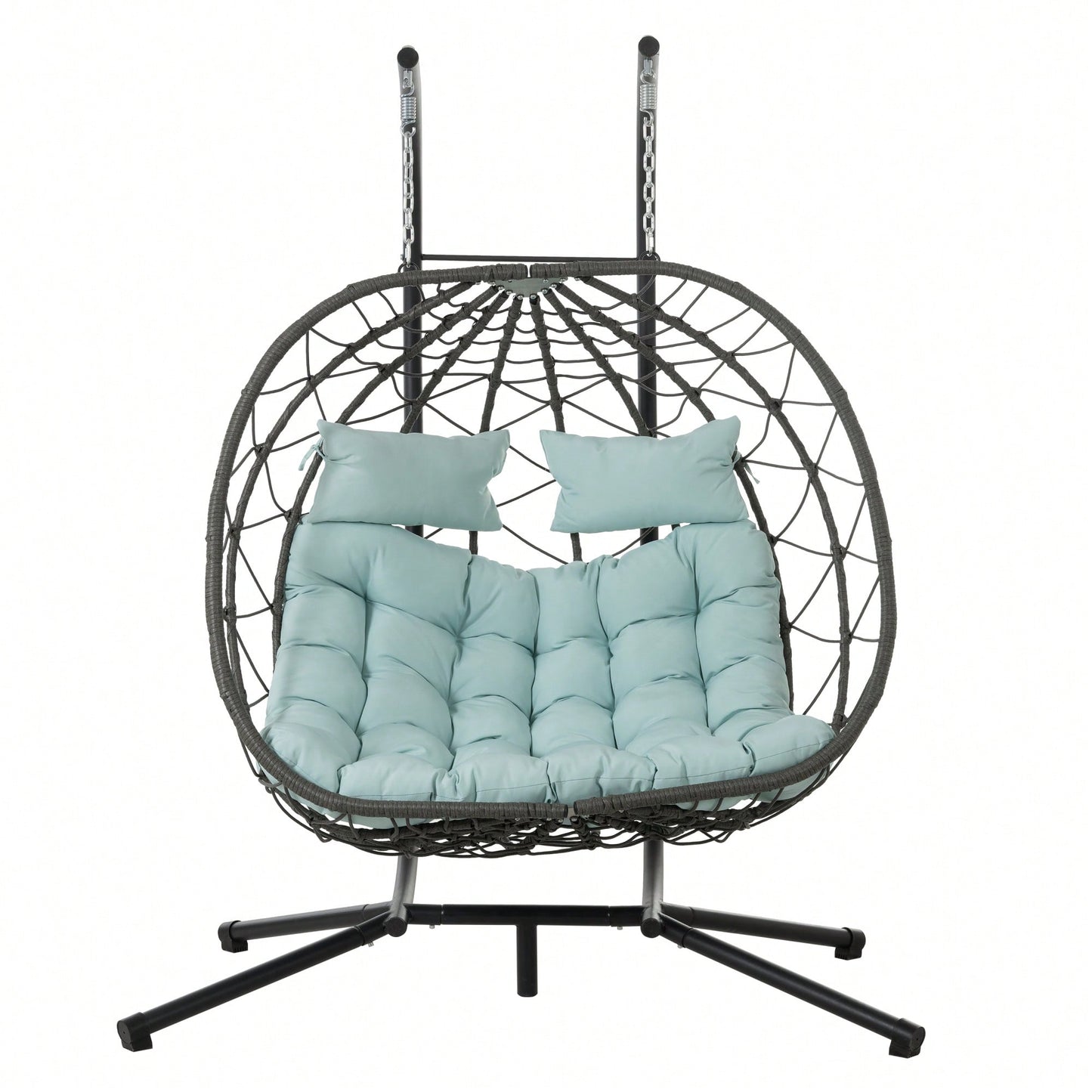 2 Person Wicker Egg Chair With Stand For Indoor Outdoor Use Swing Chair For Patio Balcony Living Room Bedroom